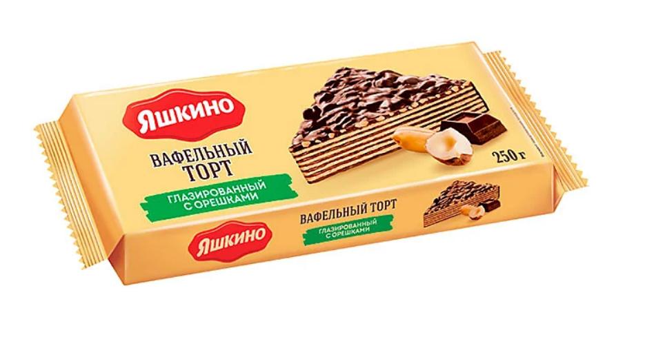 картинка Яшкино Торт ОРЕХОВЫЙ вафельный глазированный 250гр от нашего магазина