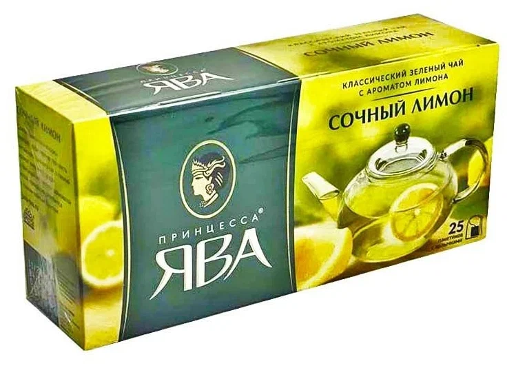 картинка ЯВА ПАКЕТ СОЧНЫЙ ЛИМОН 25п чай зеленый от нашего магазина
